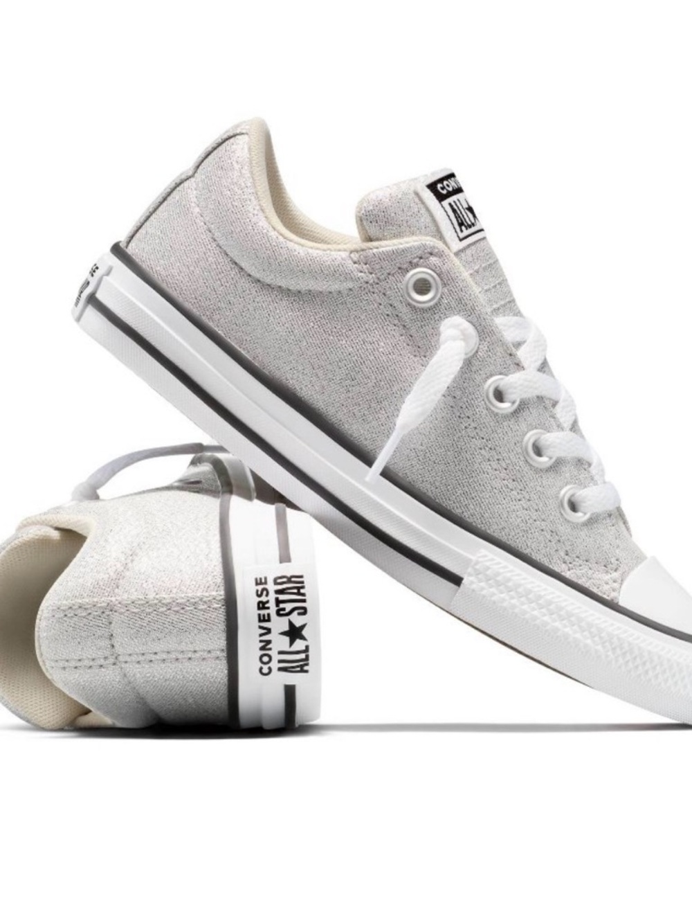Converse Low Top Sneakers Slip On - White Silver Glitter